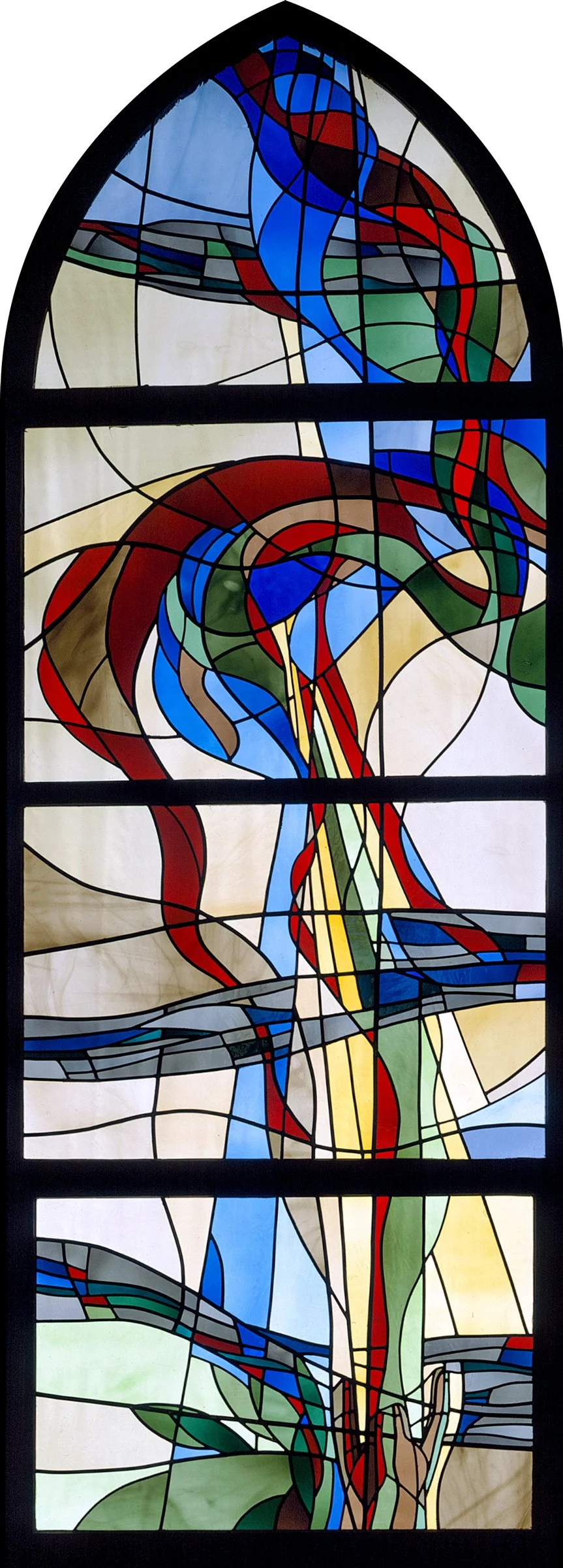 Kirchenfenster der Kirche im Paul Gerhardt Stit gestaltet nach „Ich singe Dir mit Herz und Mund“