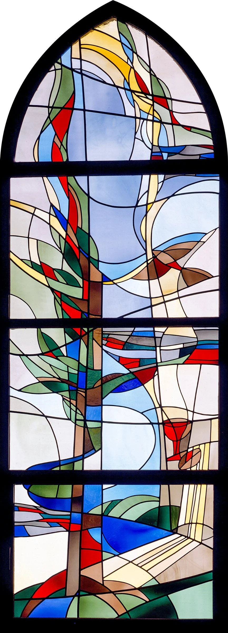 Kirchenfenster der Kirche im Paul Gerhardt Stit gestaltet nach „Geh’ aus mein Herz und suche Freud“