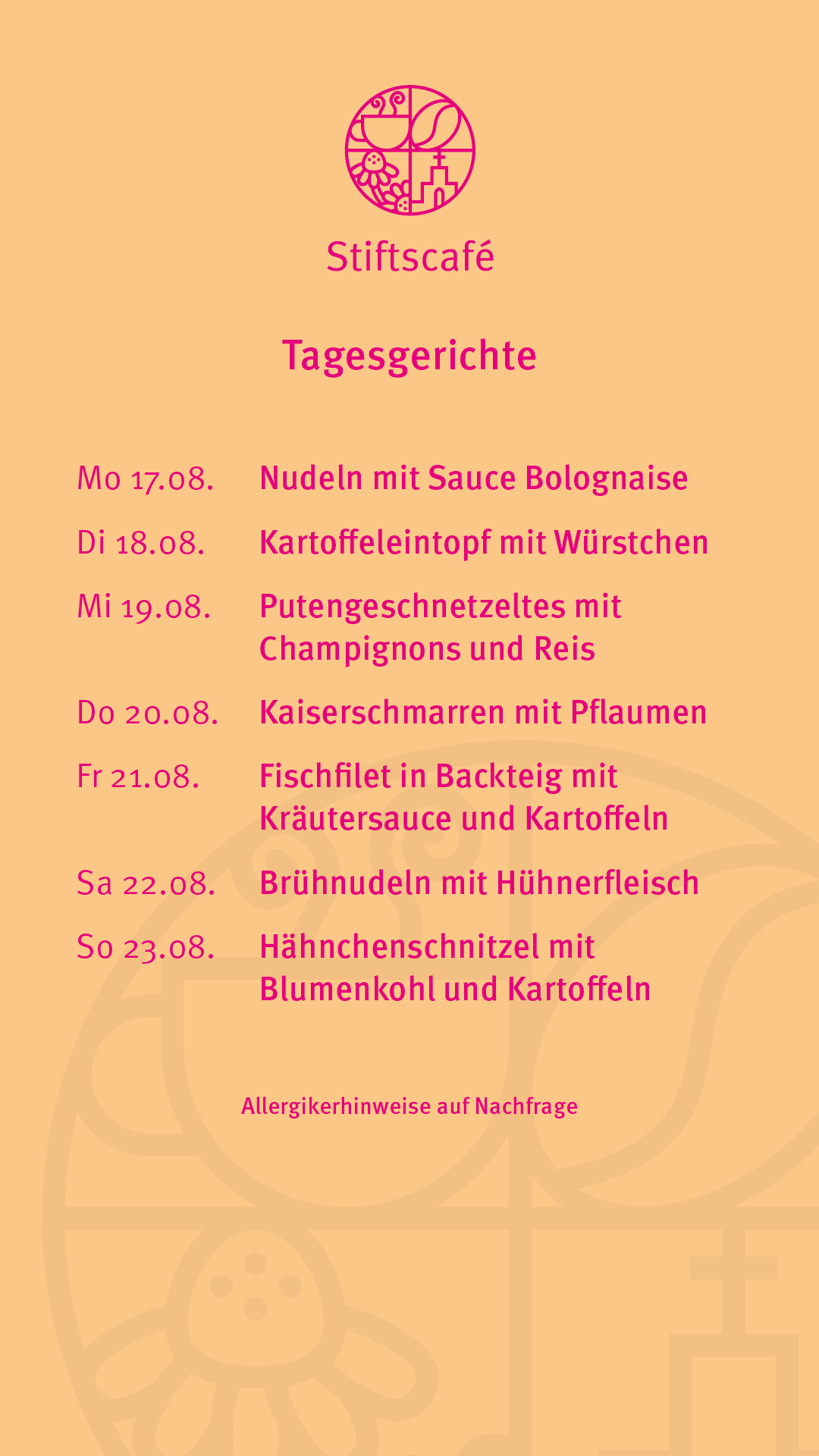 Tagesgerichte im Stiftscafé