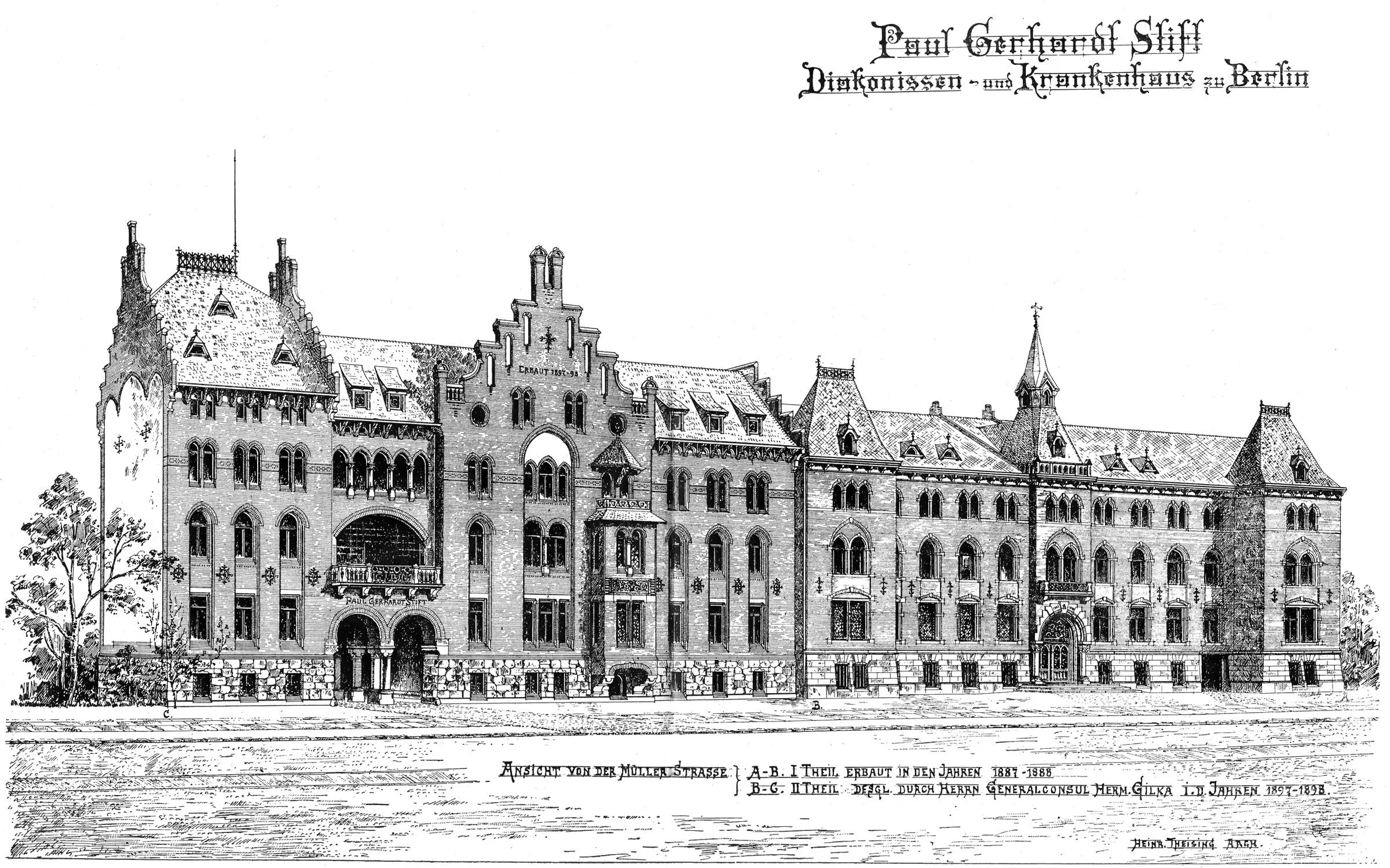 Vergrößerung des Stifts 1897/98: Der neue Gebäudekomplex in der Müllerstraße 57 fügt sich an den Altbau. Auffallend ist der repräsentative, im Zweiten Weltkrieg zerstörte Staffelgiebel, der die neue Fassade krönt.