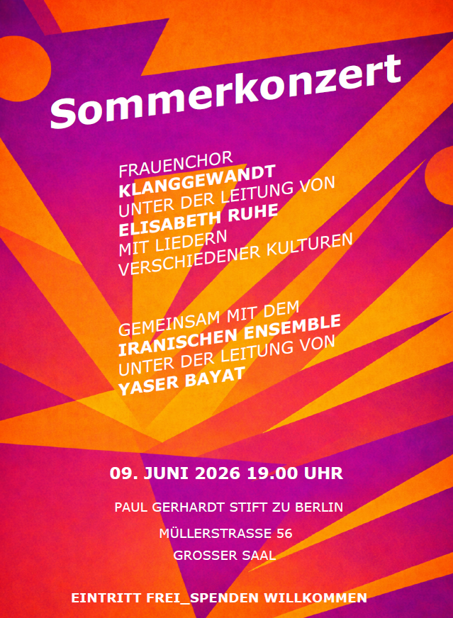 Die monatliche Kulturveranstaltung im PGS - SOMMERKONZERT - ausnahmsweise am Dienstag