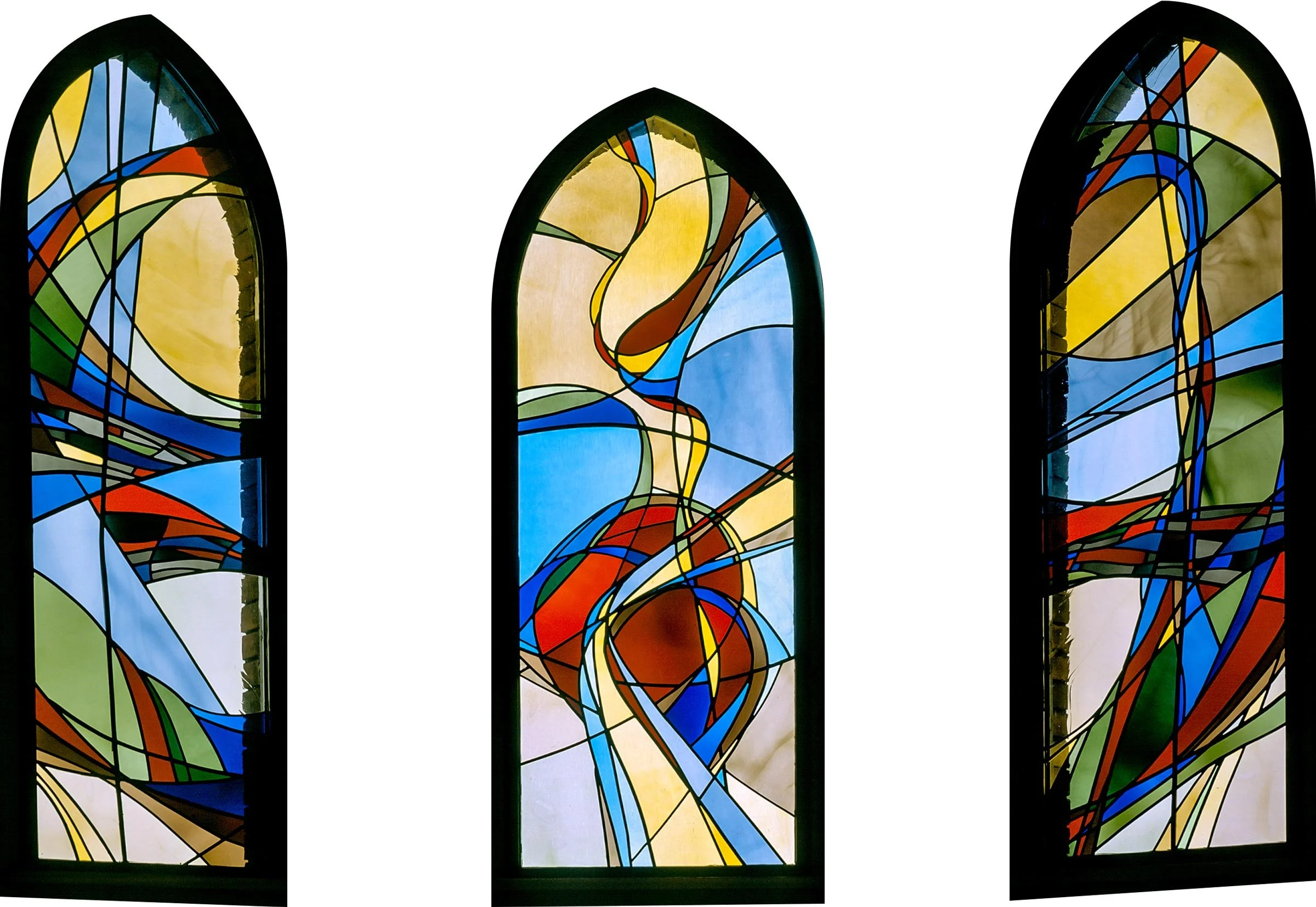 Kirchenfenster der Kirche im Paul Gerhardt Stit gestaltet nach dem Glaubensbekenntnis