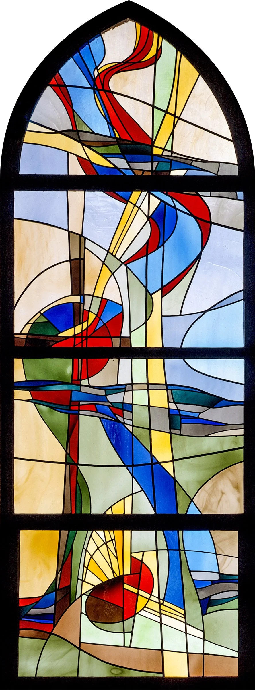 Kirchenfenster der Kirche im Paul Gerhardt Stit gestaltet nach „Ich steh an deiner Krippe hier“