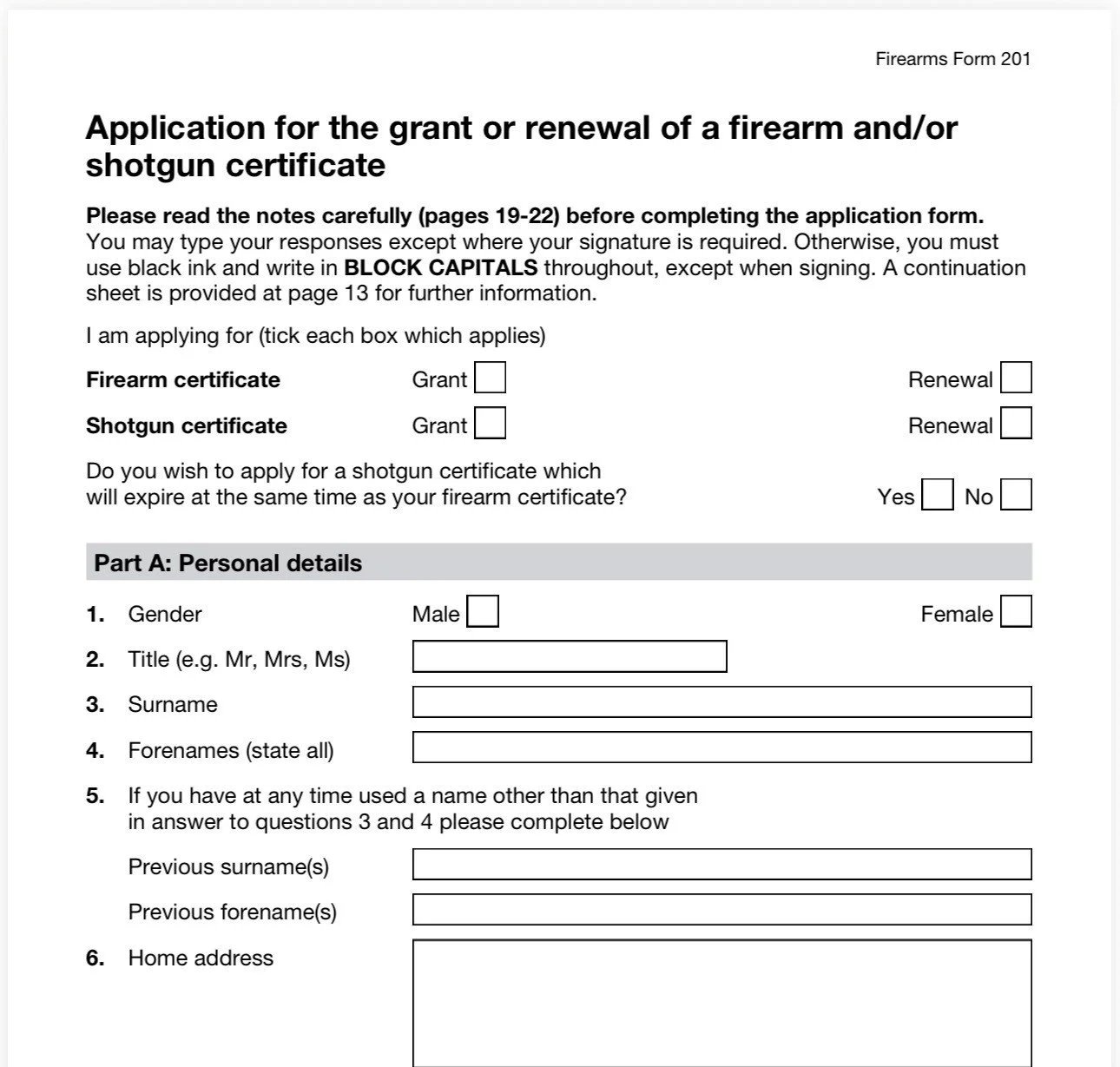 Firearms and Shotgun application forms