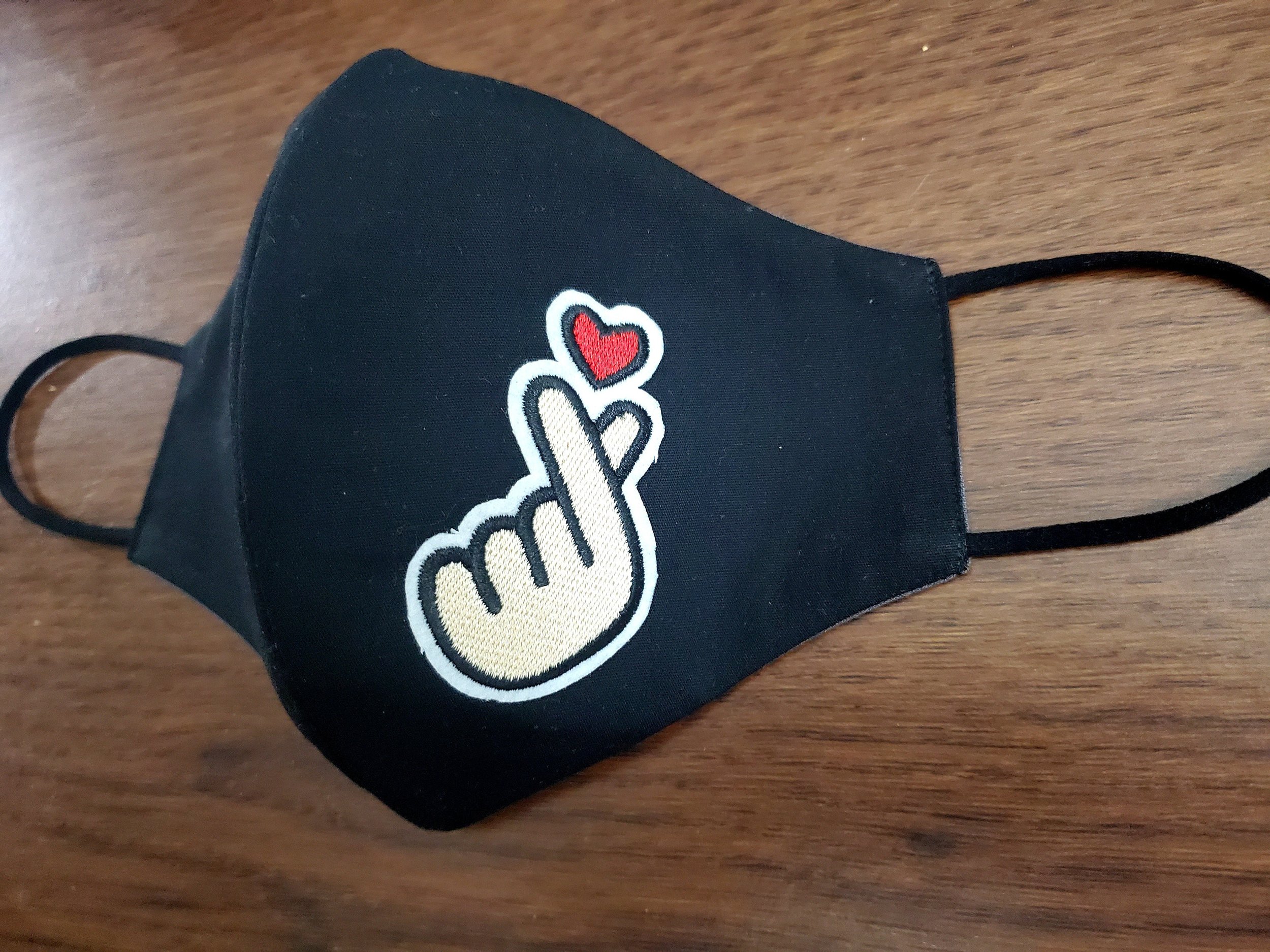 Kpop Finger Heart Mask Sarang hae I love You Korean heart hand gesture Face Mask Reusable/Reversible Washable Cloth Mask Ready to Ship