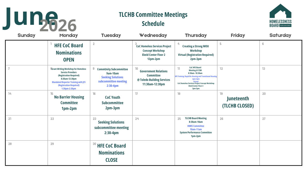 CoC Committee Schedule