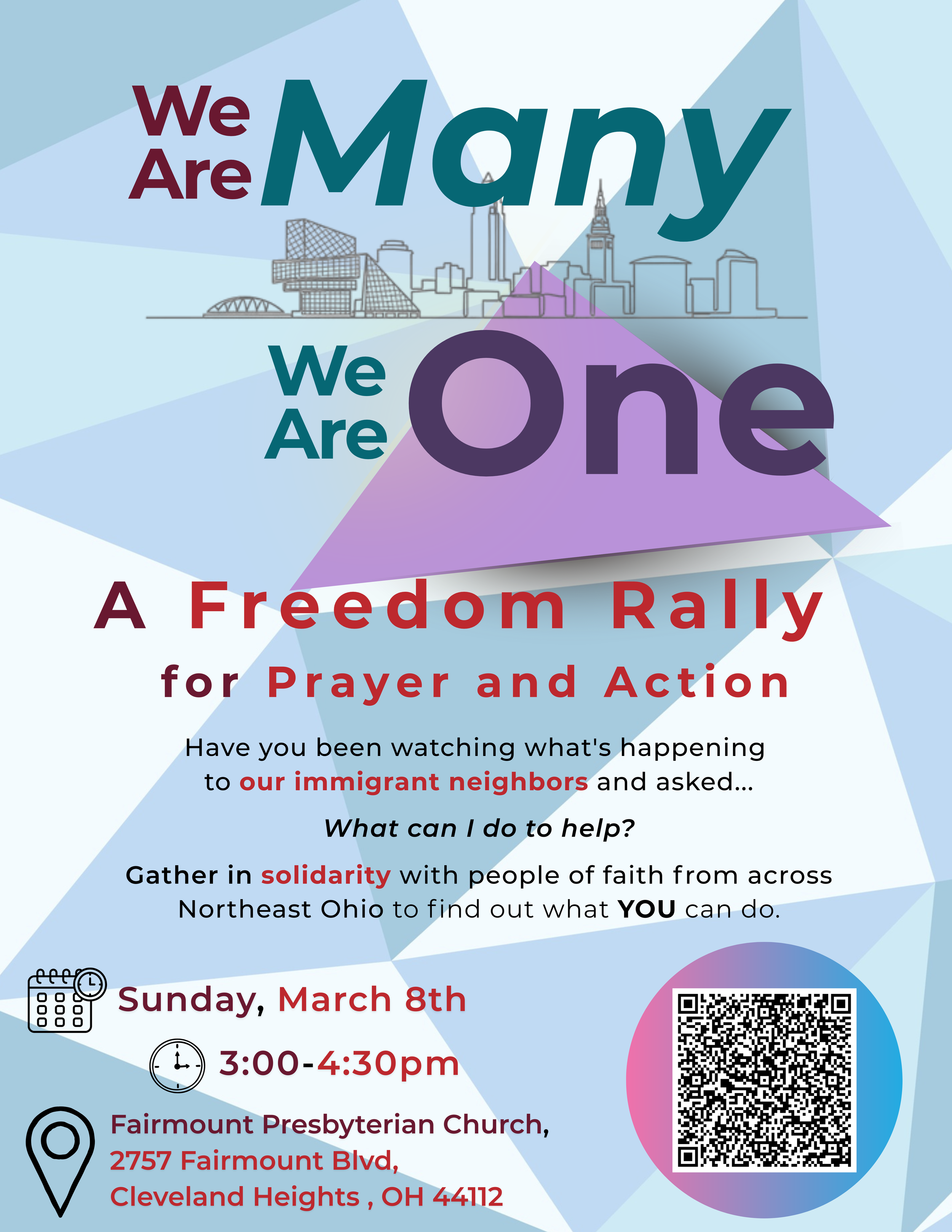 Graphic with information that links to an external site containing this information for a Freedom Rally for Prayer and Action