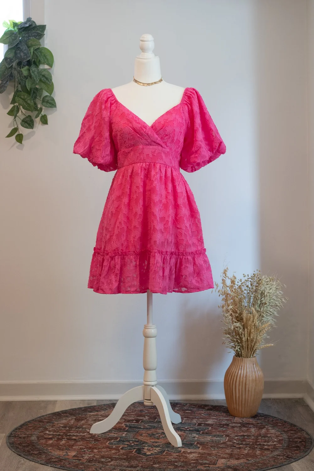 strapless open back dress PRETTY IN PINK BROCADE BEADED MINI DRESS – AKIRA main image 1