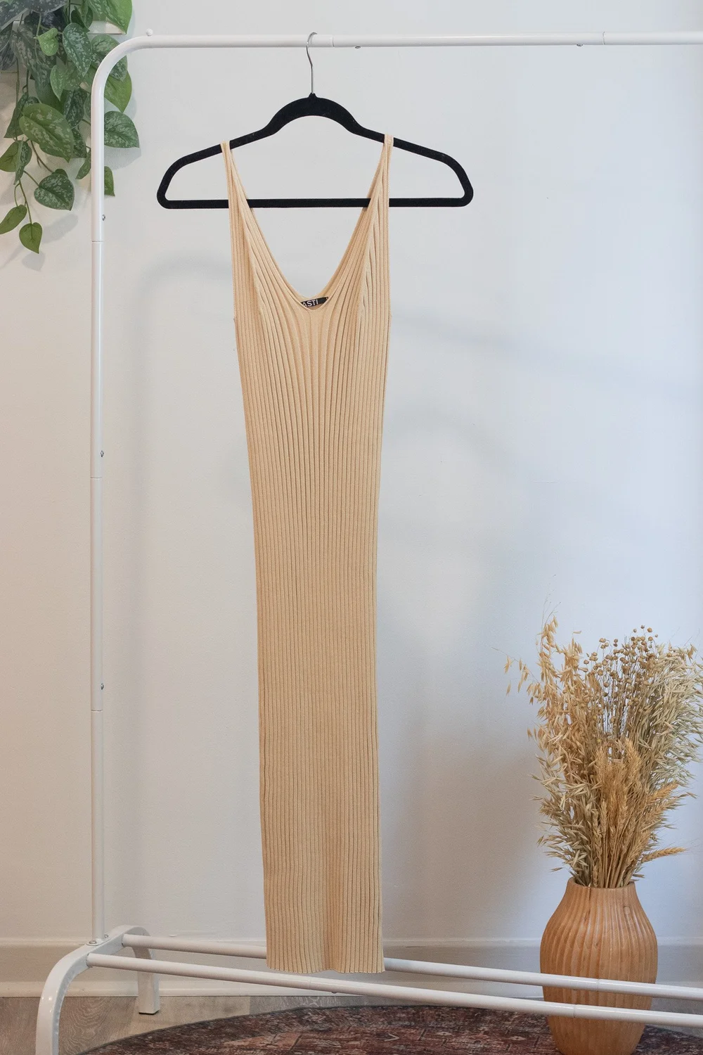 tan ribbed dress HMS Skins: Tan Baby Rib Long Sleeve Maxi Dress Large