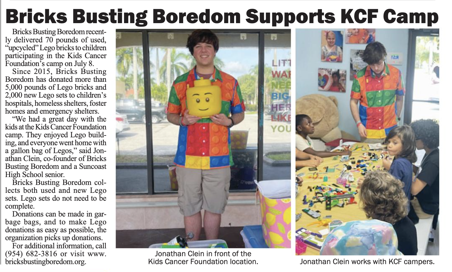 Bricks Busting Boredom Supports KCF Camp