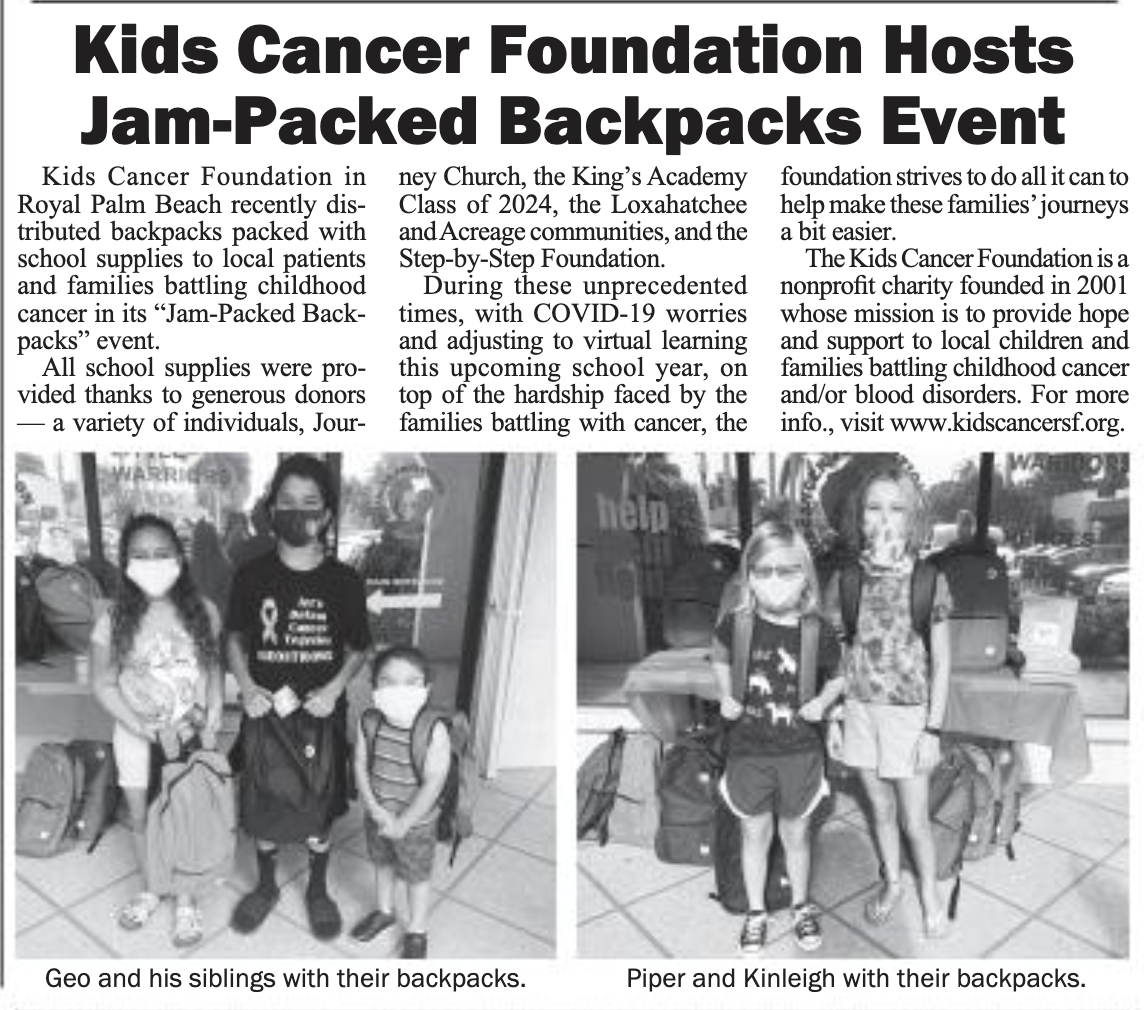 Kids Cancer Foundation Hosts Jam-Packed Backpacks Event
