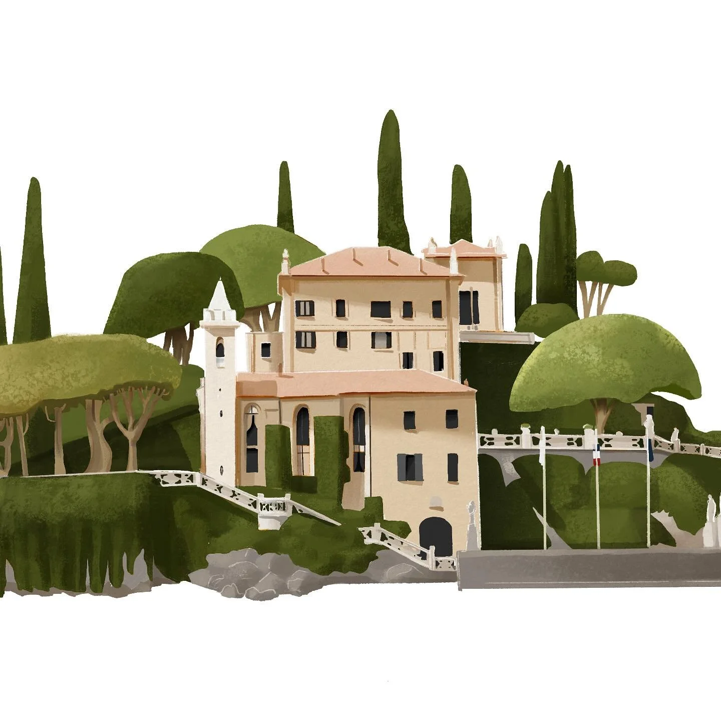 Villa del Balbianello, storybook style

Nestled on the edge of Lake Como, this iconic villa is already a dream&mdash;but I couldn&rsquo;t resist reimagining it through the lens of a picture book. With watercolor textures, (yet perfectly proportioned)