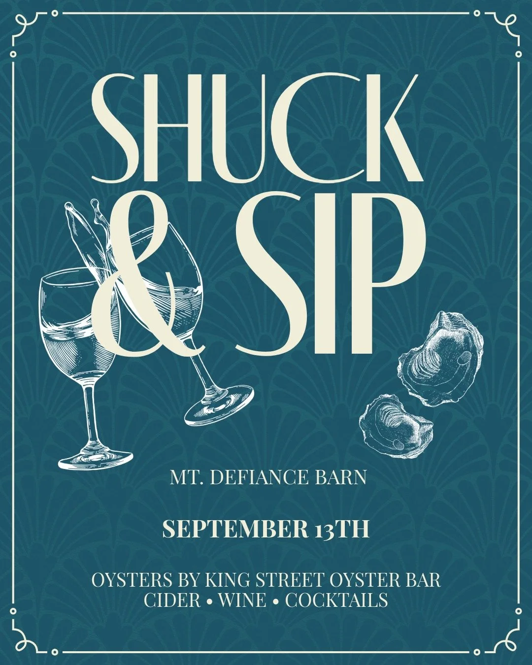 Save the date for an afternoon of oysters &amp; cider at Mt. Defiance on Saturday September 13th! 🦪 🥂

We'll have oysters by @kingstreetoyster - our small batch ciders, handcrafted cocktails and Loudoun county wines.

Mark your calendar &amp; don't