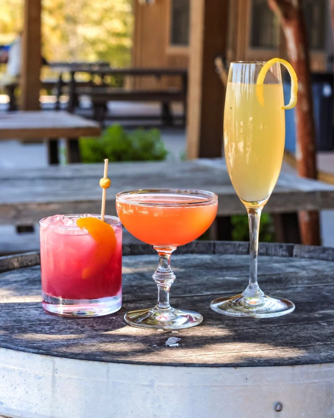 Fall cocktails have arrived - just in time for you to try them tonight at trivia from 6pm-8pm! 🍁

In order from left to right; the Loosey Goosey, Amaretto Paper Plane &amp; our Defiance 75. 

#craftcocktails #distillery #amaretto #french75