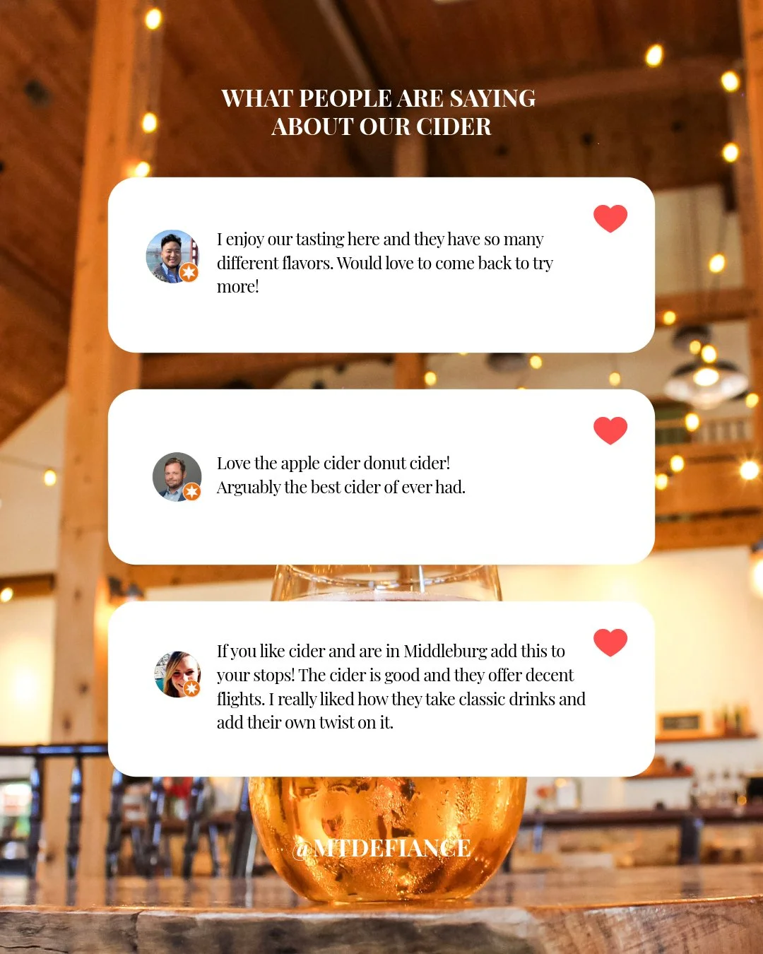 See what people are saying about our ciders. 🍎

#cidery #visitmiddleburg #virginiacider #visitloudon