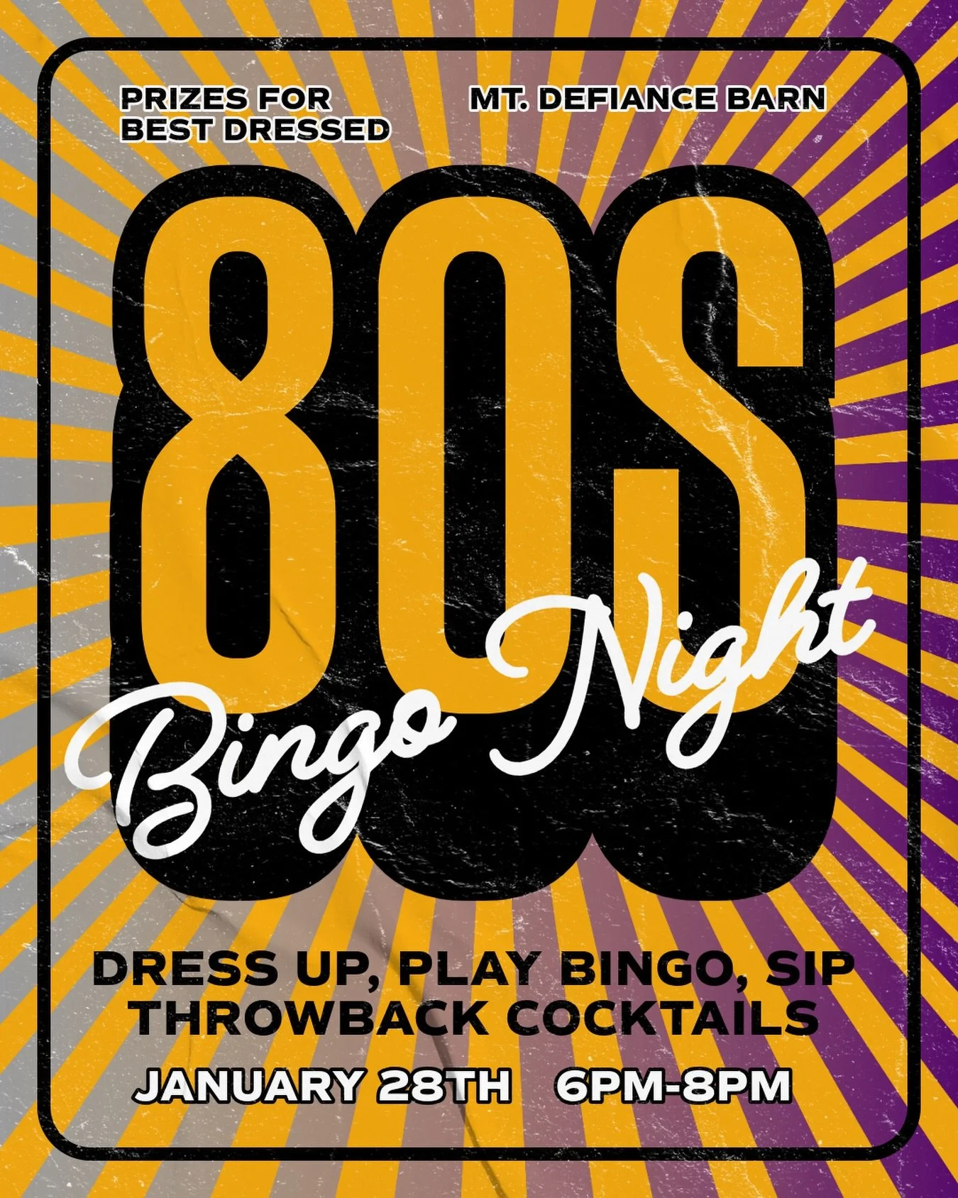 It&rsquo;s time to bust out your best 80s looks for 80s Bingo Night at the Barn Wednesday January 28th 6pm-8pm! Win have prizes for best dressed, jam to the best tunes from the 80s and sip throwback cocktails like our take on the Grasshopper and more
