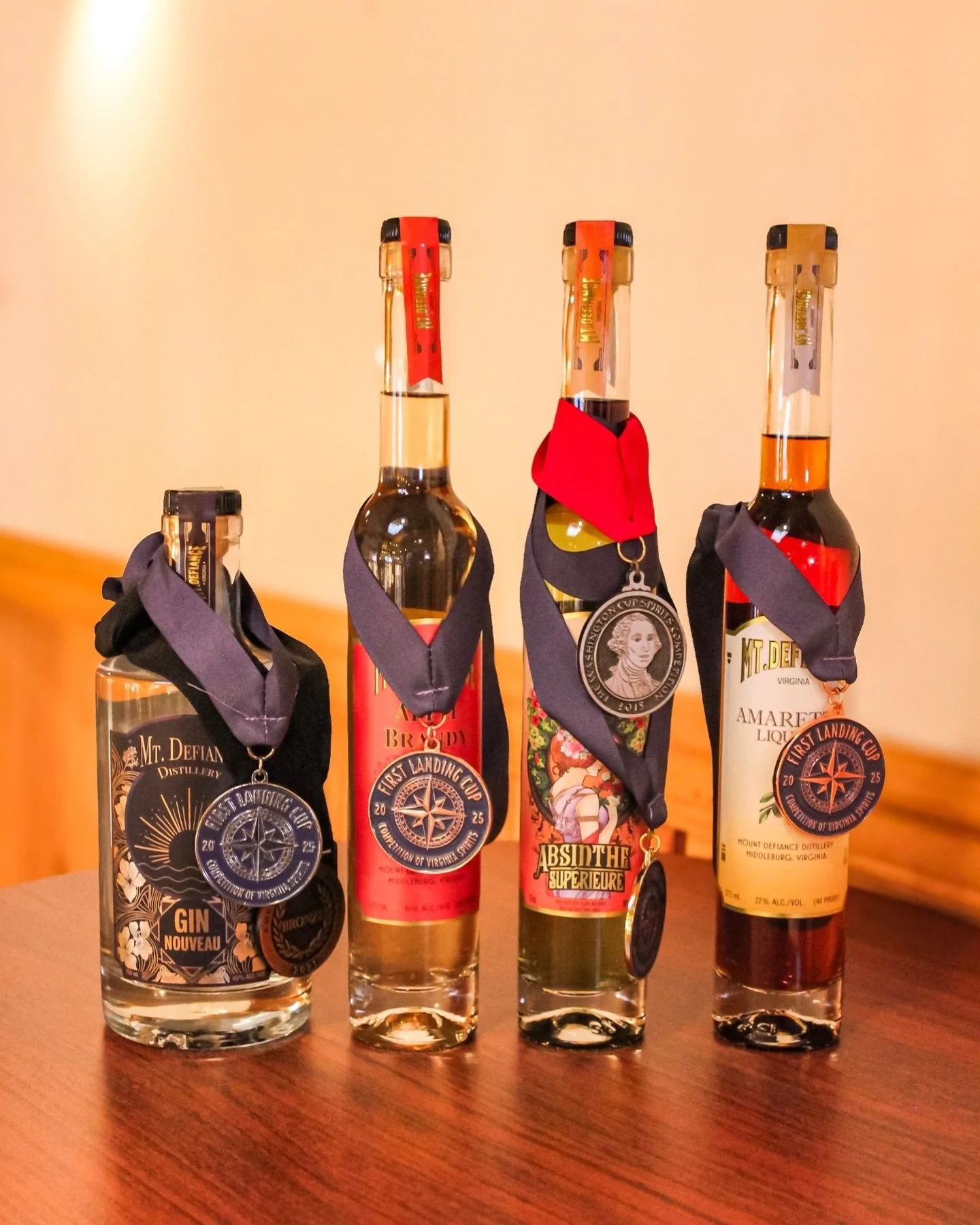 Try our whole line up of 2025 @vaspirits @firstlandingcup winners. 
⠀⠀⠀⠀⠀⠀⠀⠀⠀
From our Gin Nouveau to our Apple Brandy, our Absinthe Superieure to our Amaretto - they are all available to try as tasting flight or in one of our hand crafted cocktails.
