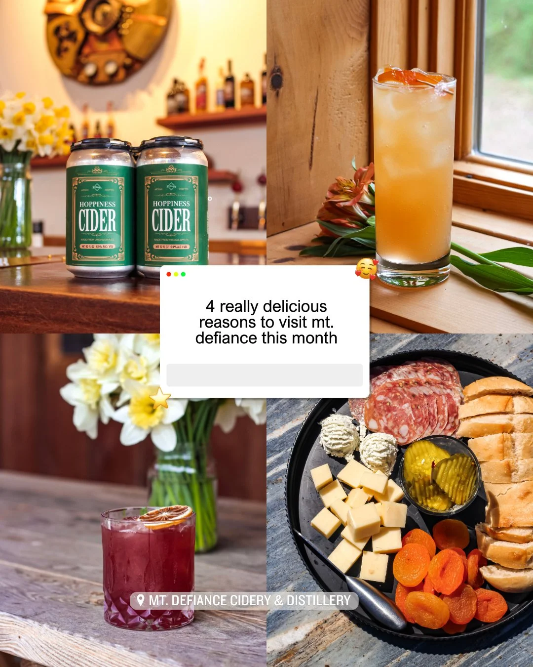 What are you waiting for? 🏃&zwj;♀️

Come visit us in April - we've got so many great reasons but here's 4 in case you need them...

🌿 Our newly released Hoppiness cider in cans!
🍊 Blood Orange Crush cocktail 
🫐 Cassis Sour cocktail (it's our curr