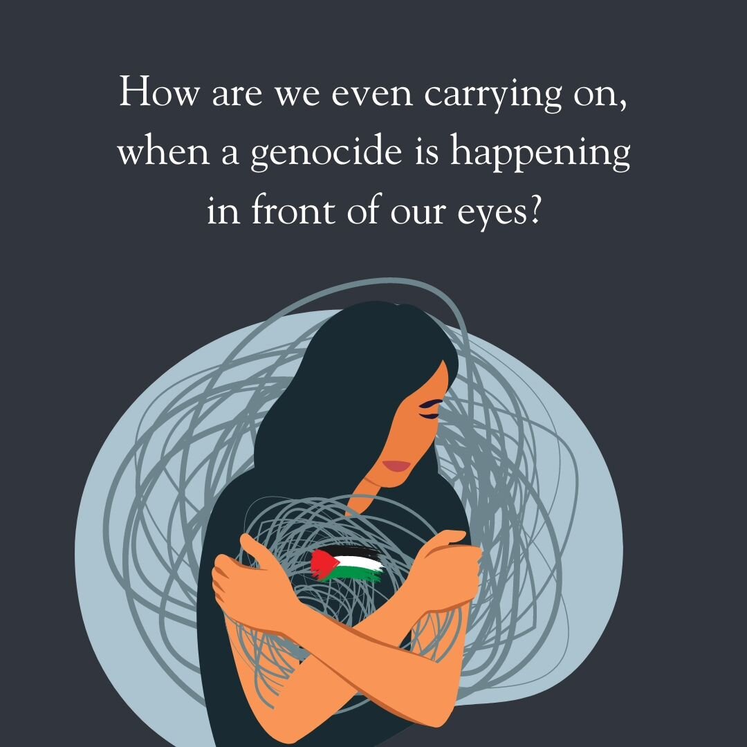 If your heart is heavy with grief, tell yourself that it is normal to feel this way with the current state of affairs in the world. Cry if you need to, express your rage, reach out to friends and family and safe communities that can support you. AND 