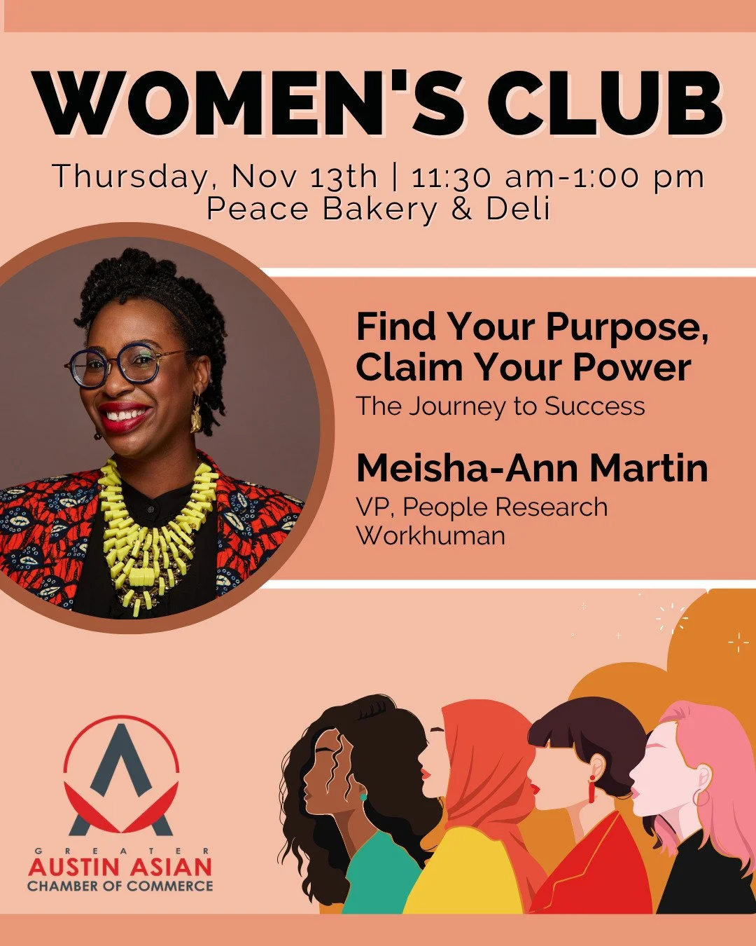 Join us for the November @gaaccaustin Women's Club with Dr. Meisha Ann Martin @queen_dr_mam , Vice President of People Research at @workhuman , where she leads groundbreaking research to improve the employee experience and drive better business outco