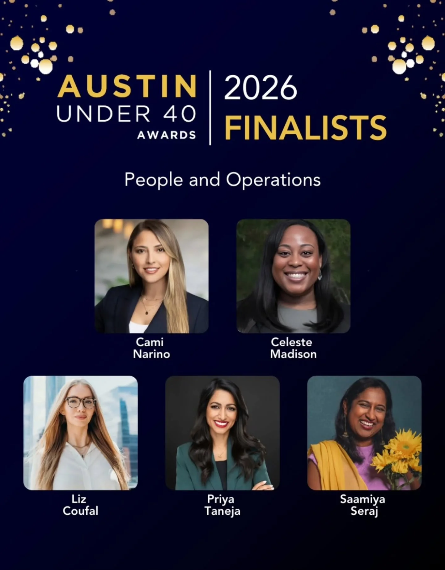 We are so excited for Saamiya to have been selected as a finalist for the @austinunder40 awards in the people and operations category. There were over 600 nominations this year and the applications were judged in a three step process by a volunteer p