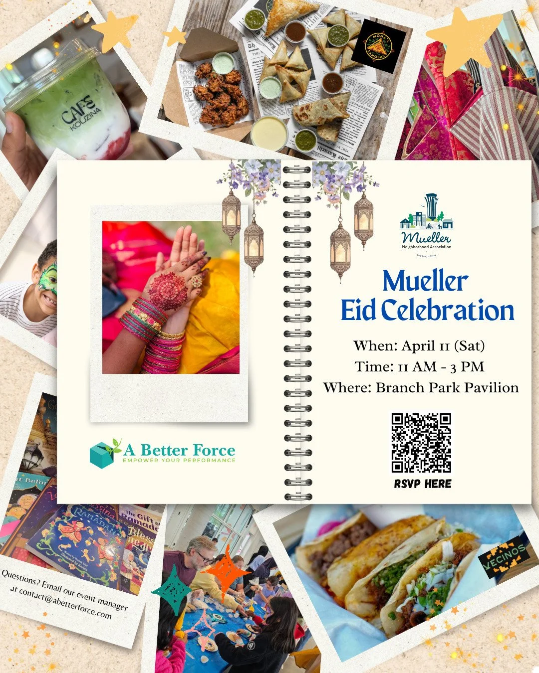 It's finally that time! The Mueller Eid Celebration is tomorrow (Saturday, April 11) at the Branch Park Pavilion from 11 AM - 3 PM! We'll be on rain ⛈️ or shine ☀️

@cmzoqadri will speak at 12 noon followed by a beautiful performance from @tayyar.mus