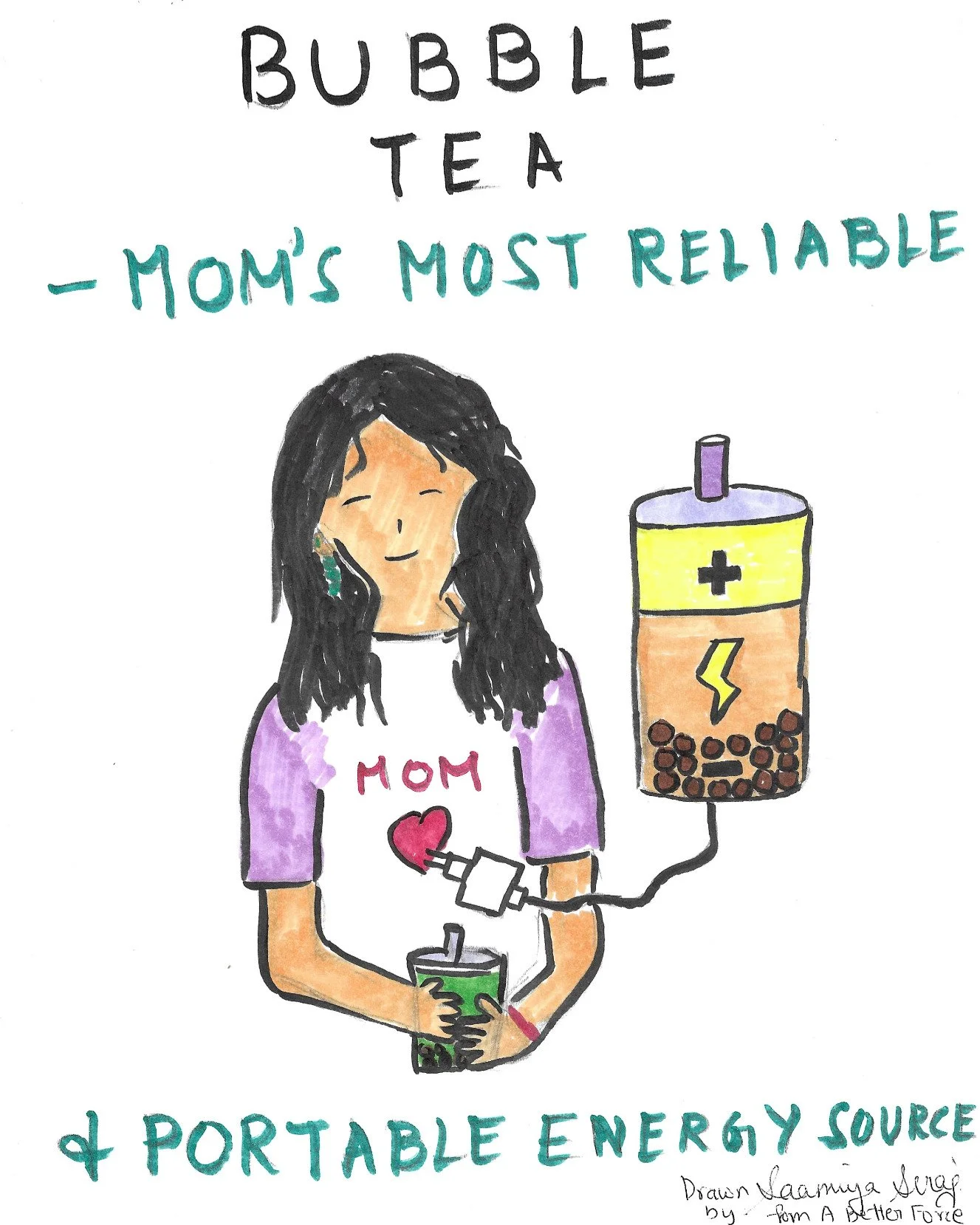 Saamiya doesn't consider herself to be an artist, but she is a mom who hardcore loves her bubble tea. So she couldn't resist the @teapiocalounge Mother's Day challenge to draw an original art piece on the theme of moms and bubble tea. So here's to Sa