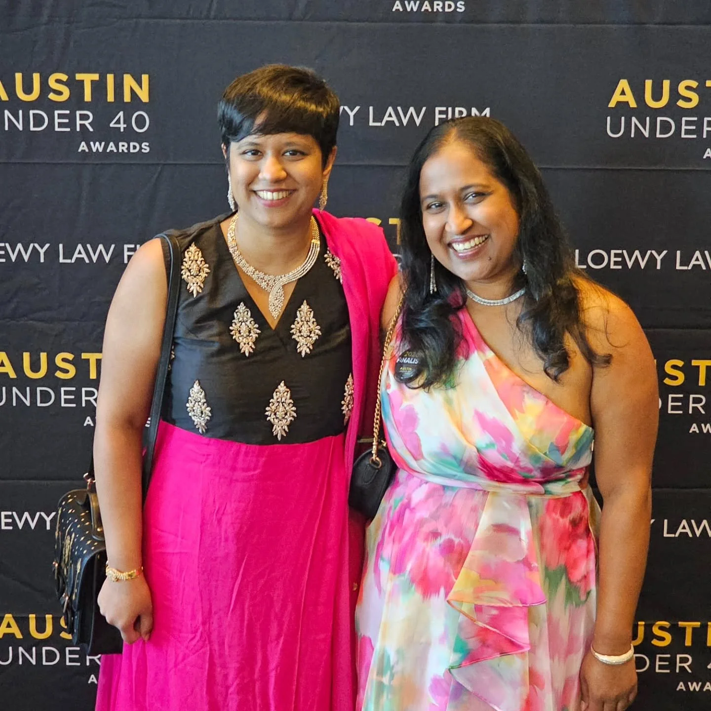 We had such a great time attending the @austinunder40 gala last weekend to celebrate Saamiya being one of the finalists in the People and Operations category! This was Saamiya's first time rocking a Western style gala gown, and Sarah was repping Bang