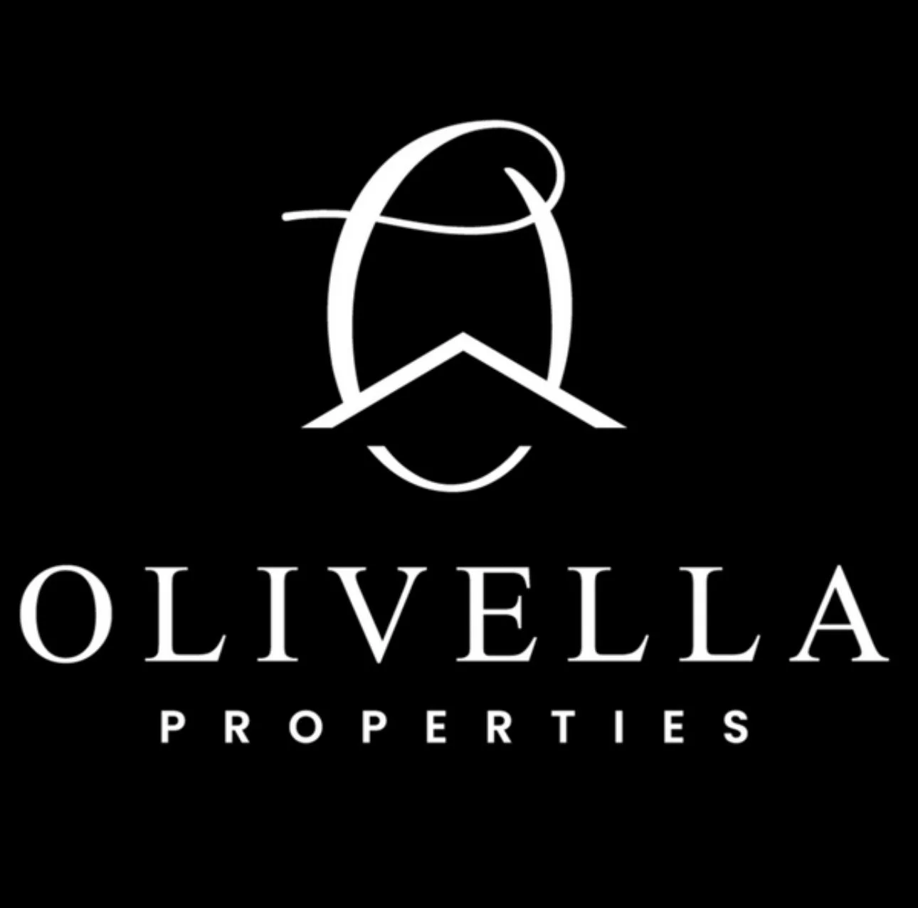 Logo for Olivella Properties featuring a stylized fish illustration and the company name in white text on a black background.