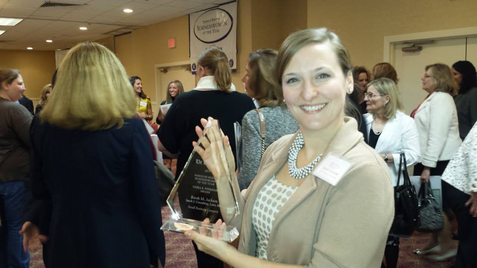 Sarah winning the North of Boston Businesswoman of the Year award - 2013