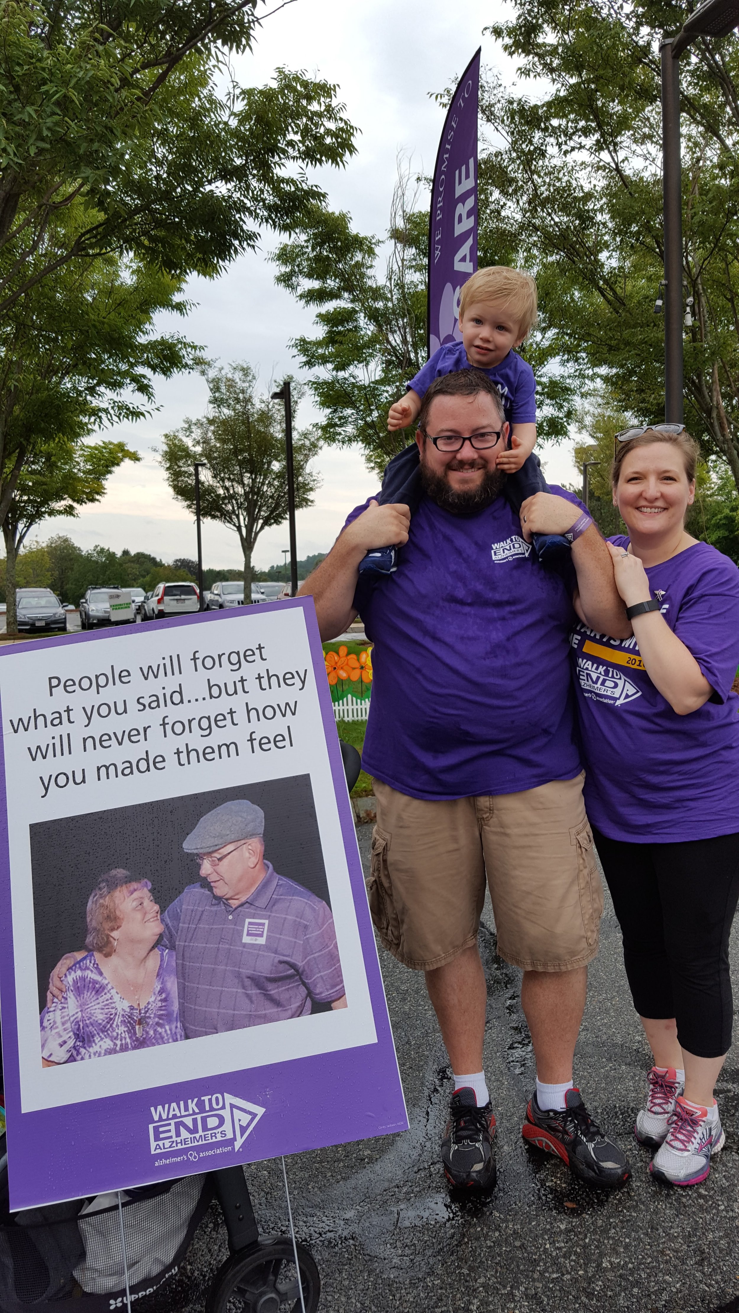 Walking for Team Bill. Founded by the Jackson family, it has raised more than $100K for the Alzheimer's Association in honor of Corey's late father