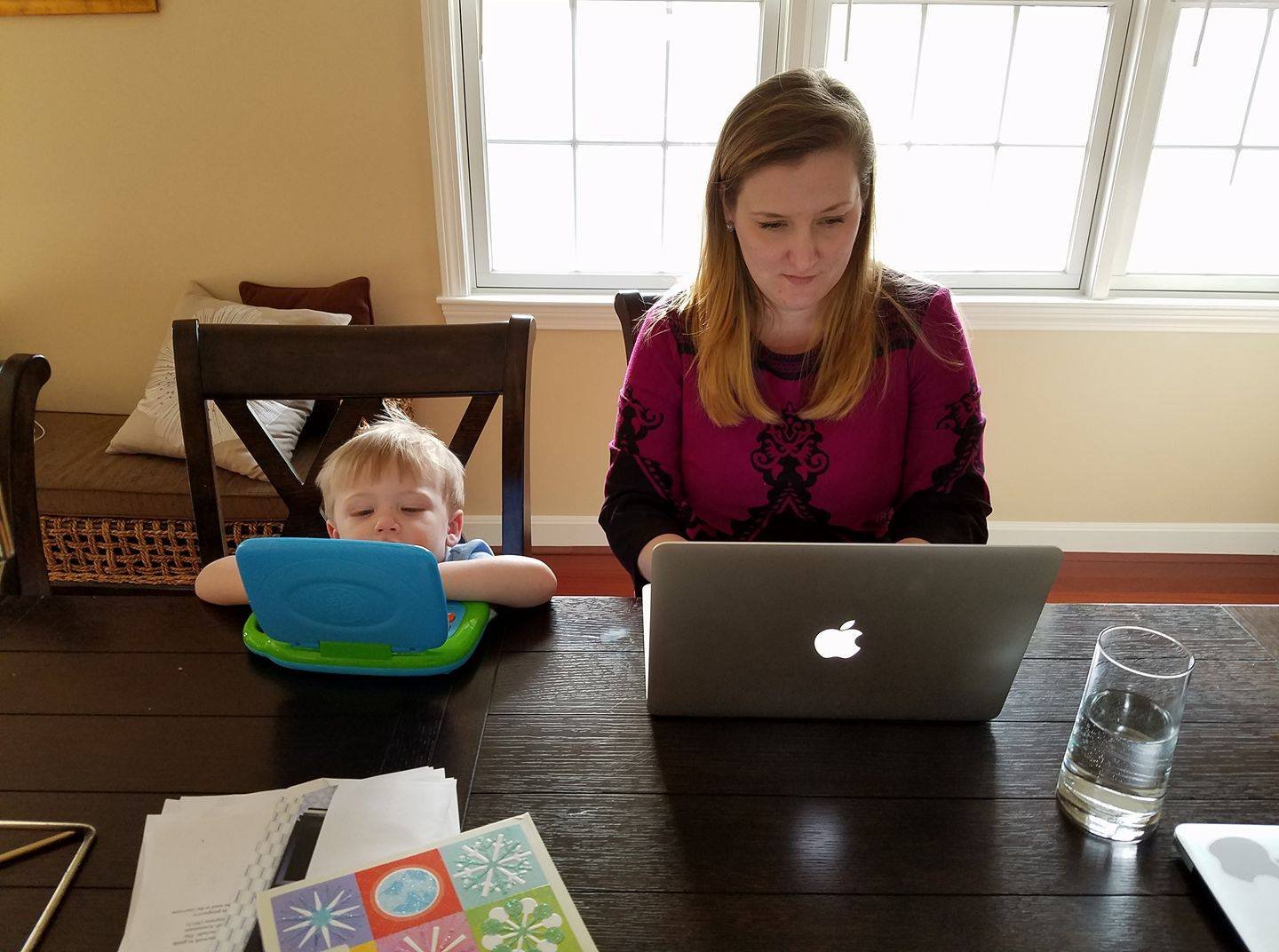 Sarah and son, hard at work
