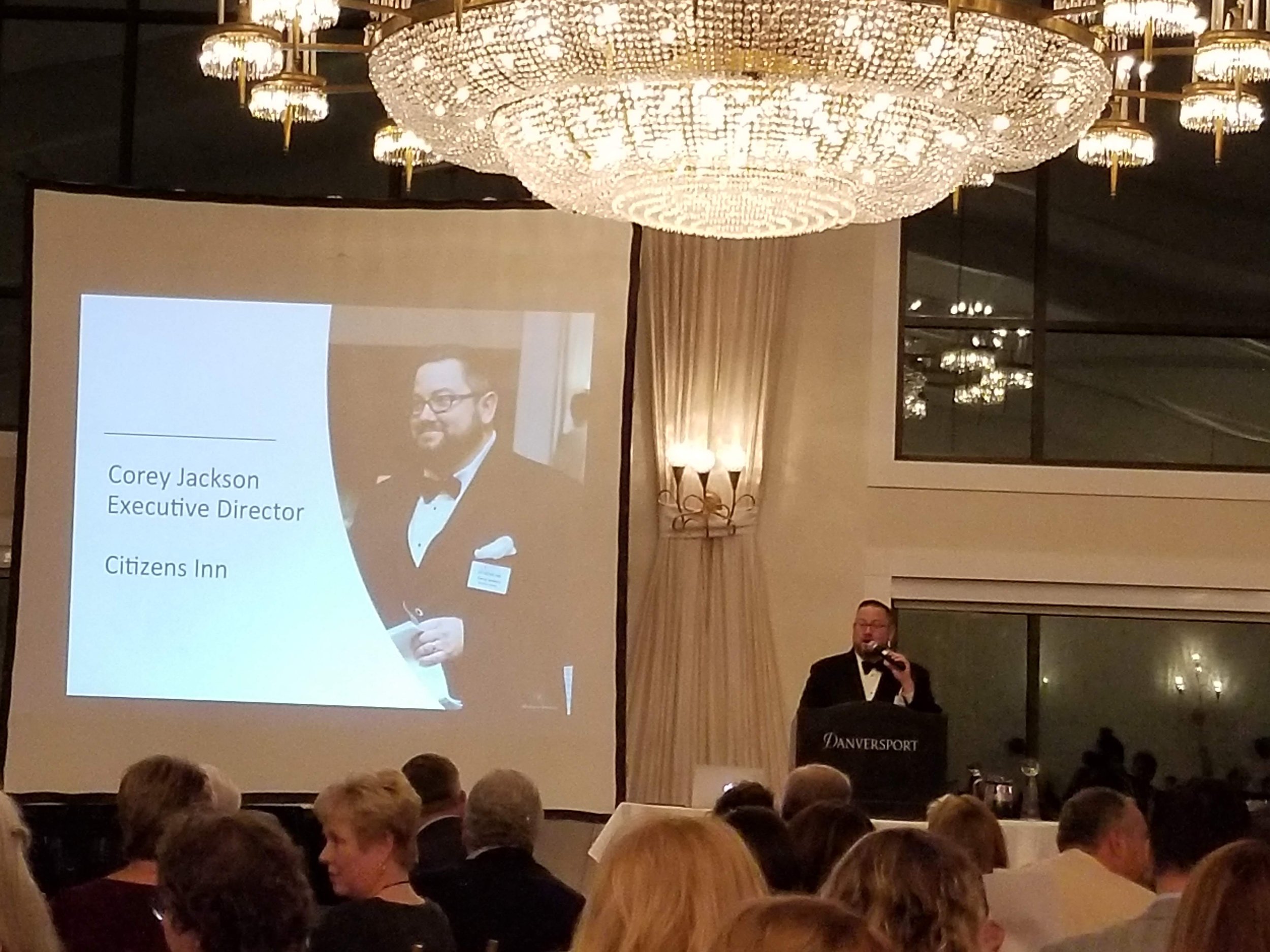 Corey emceeing the Citizens Inn gala