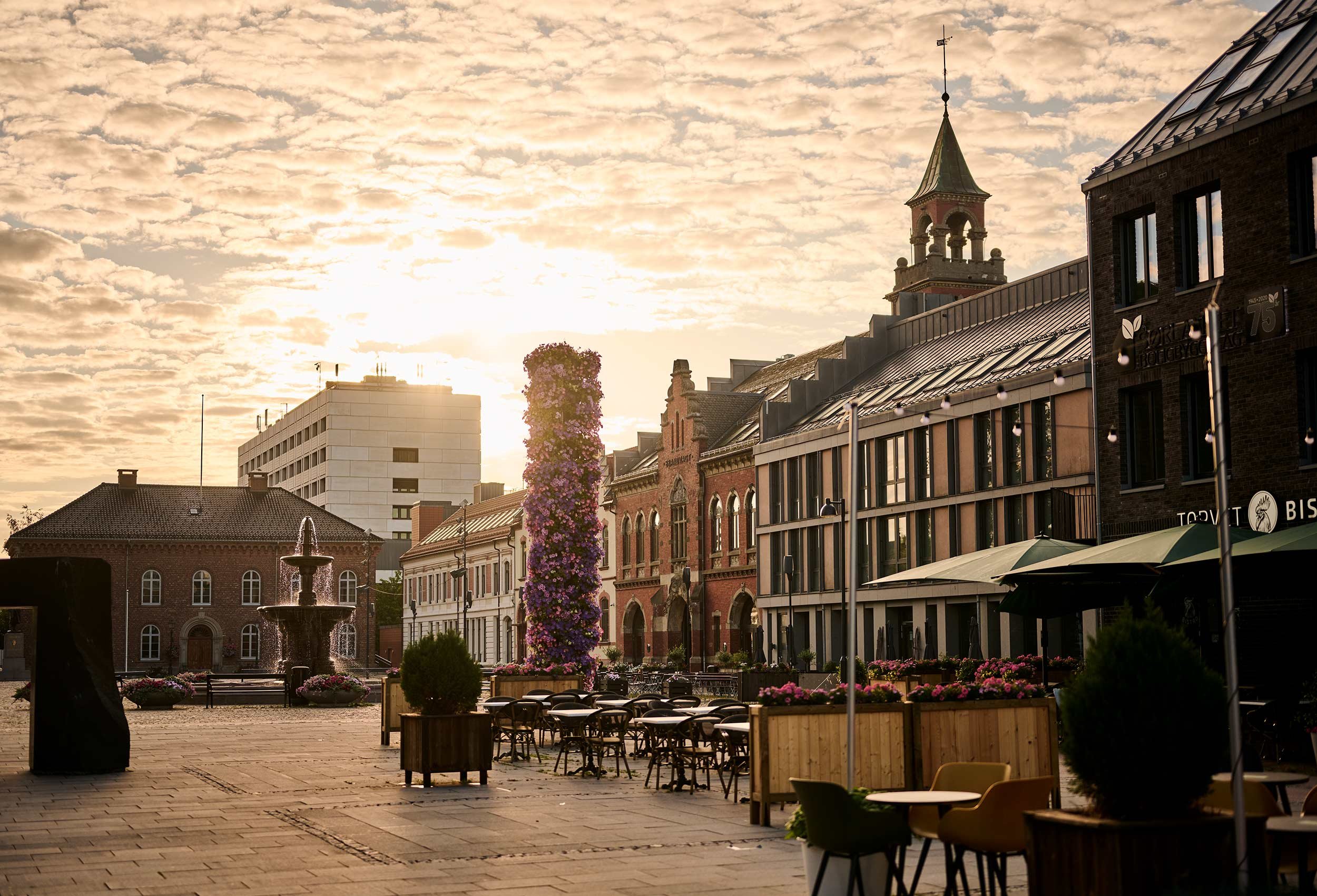 City center of Kristiansand in beautiful summer evening light