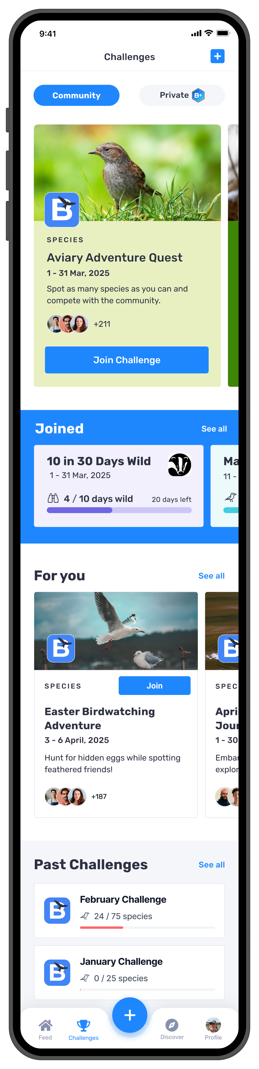 Challenges home screen