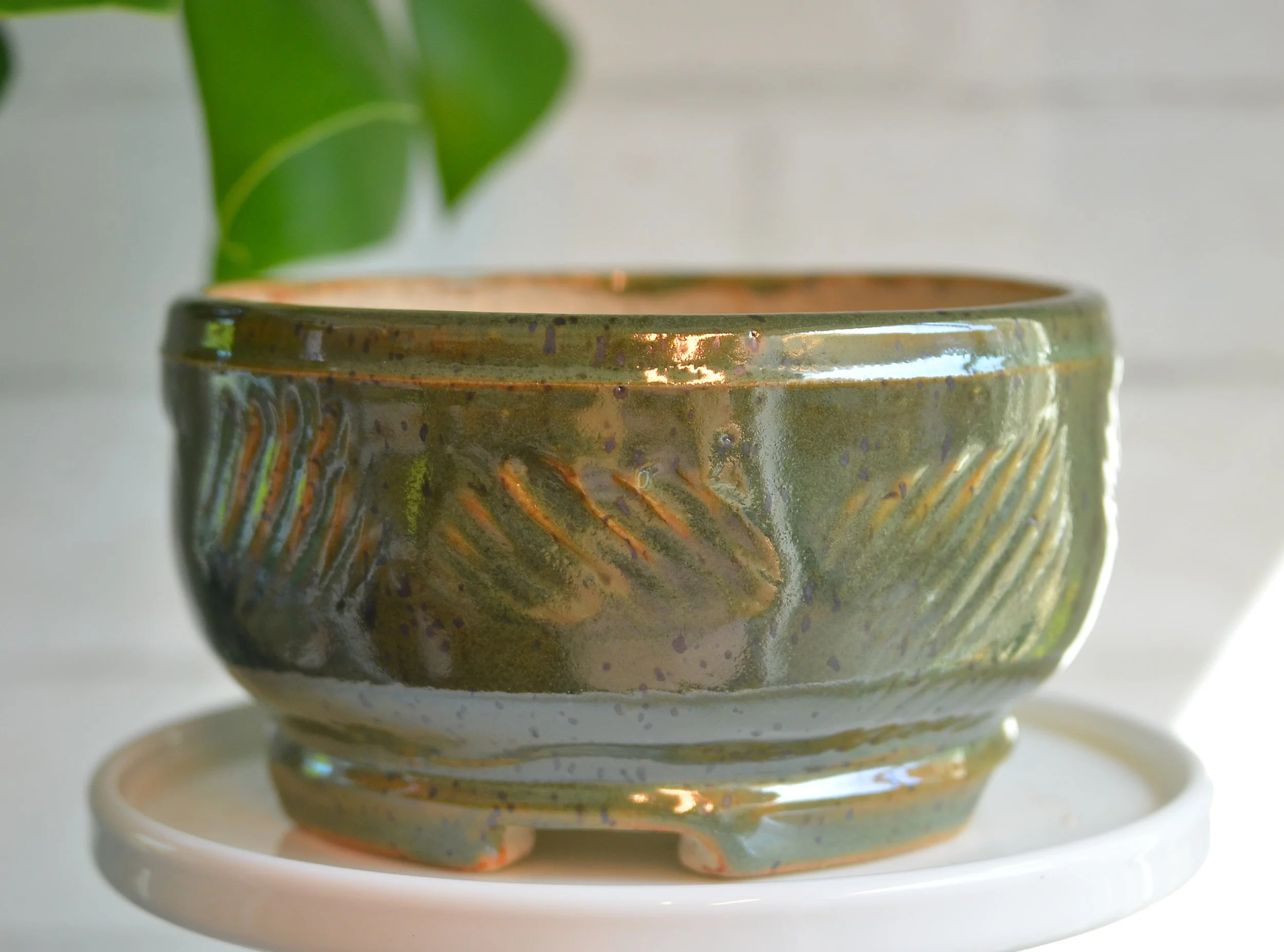 bonsai pot, speckled stoneware