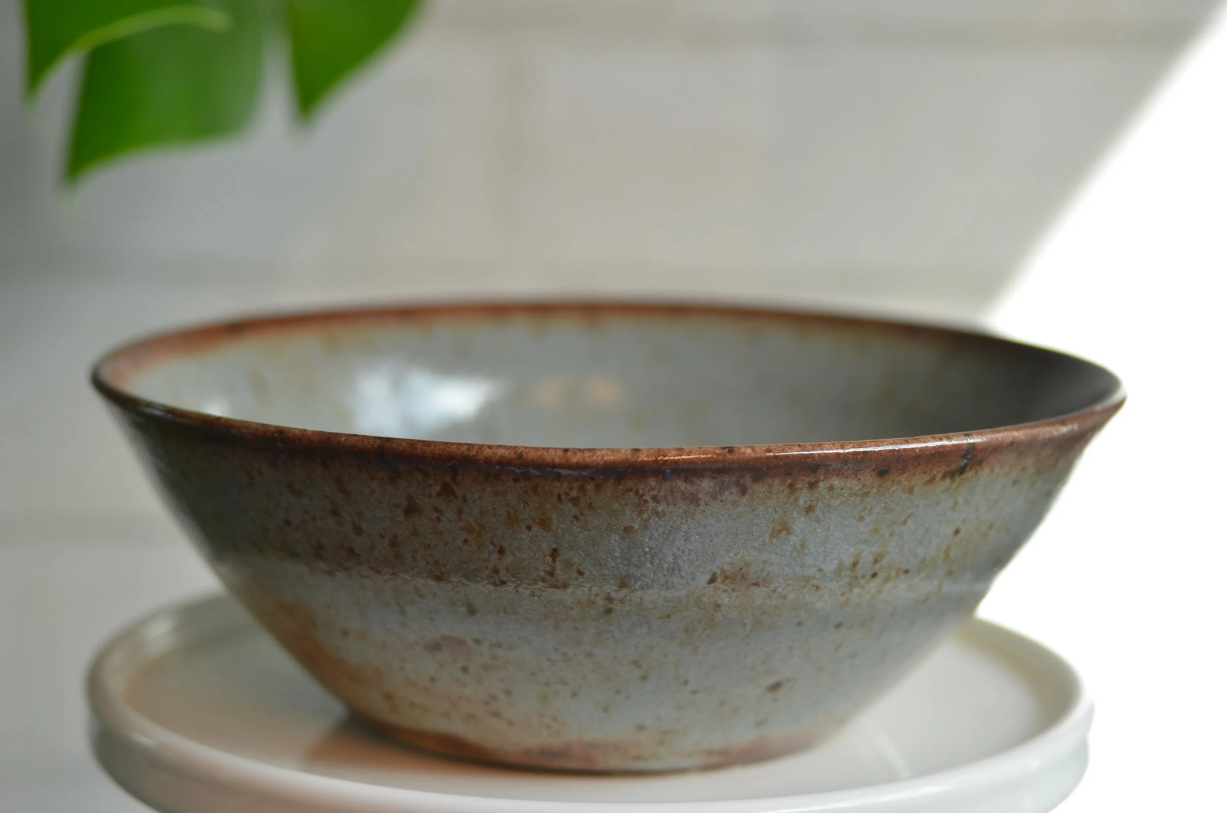 shallow bowl in speckled stoneware 