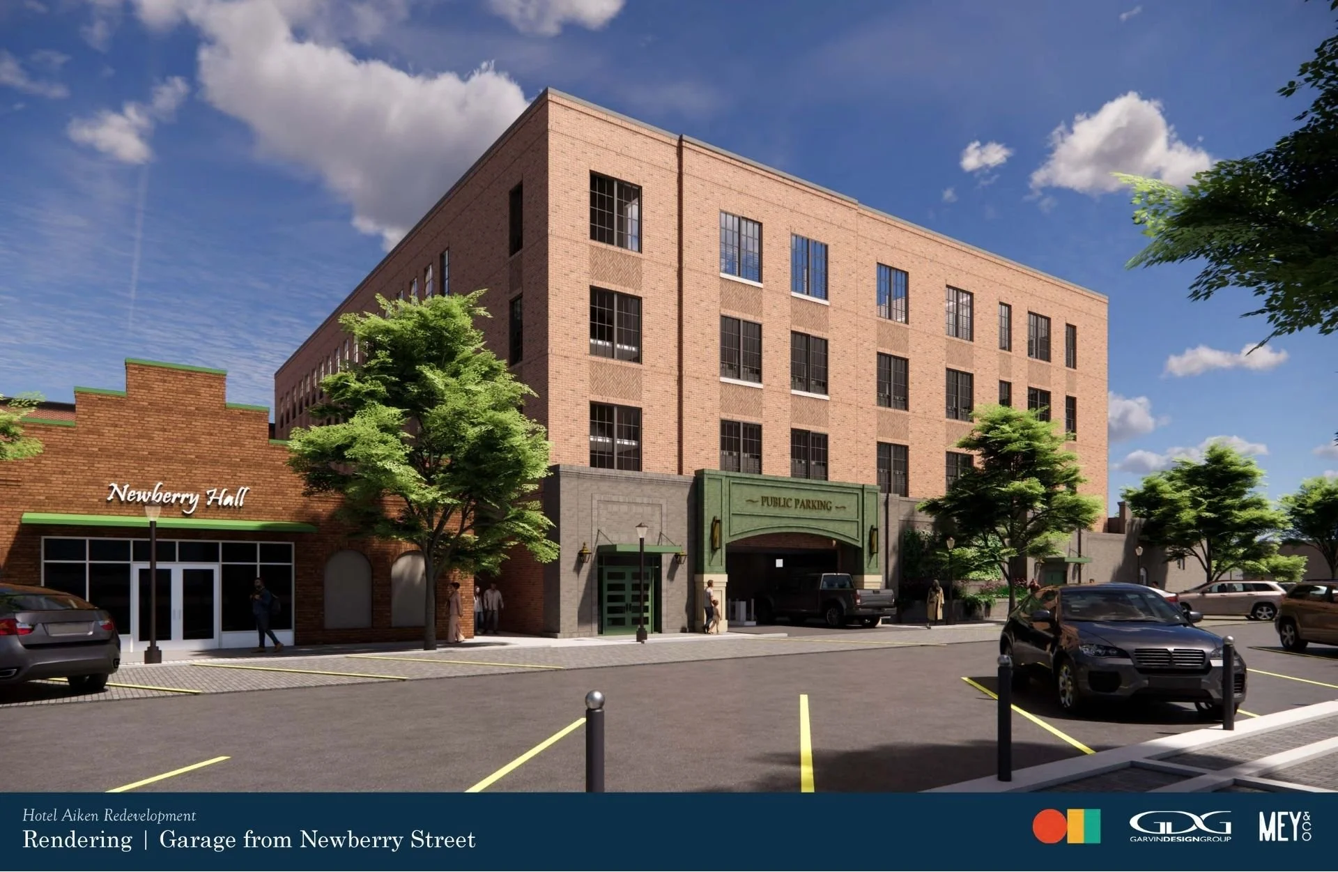 Hotel Aiken Redevelopment | Renderings | Garage from Newberry Street