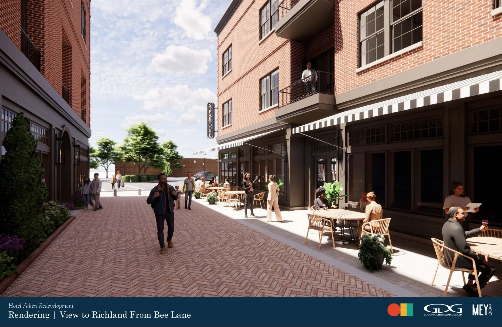 Hotel Aiken Redevelopment | Renderings | View to Richland from Bee Lane