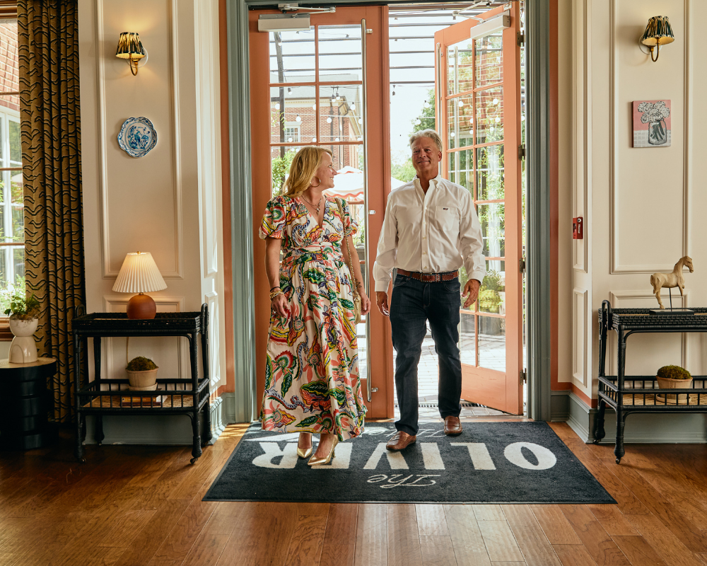 couple walking into lobby