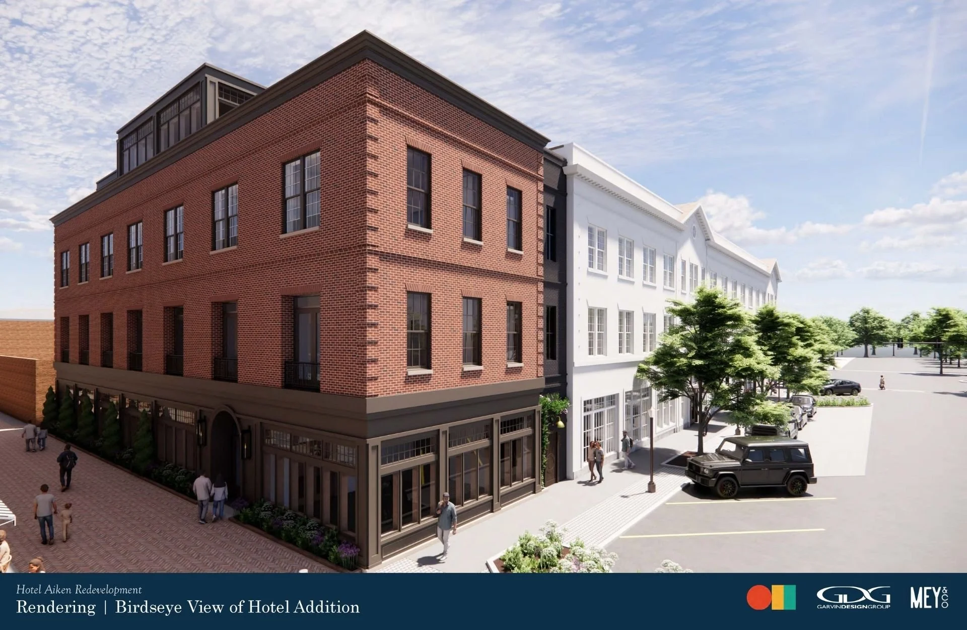 Hotel Aiken Redevelopment | Renderings | Birdseye View of Hotel Addition