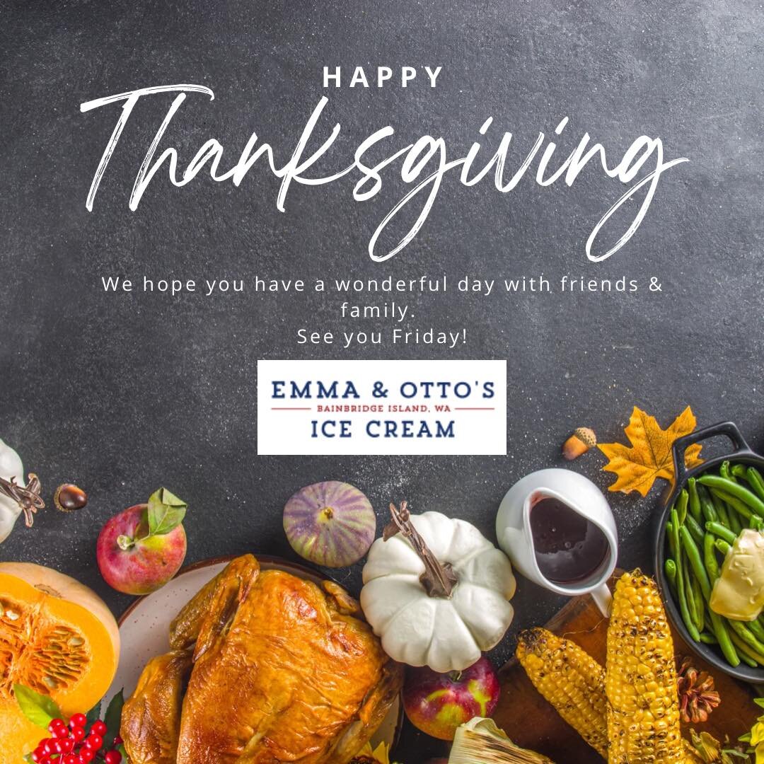🍁 Happy Thanksgiving from Emma &amp; Otto&rsquo;s Ice Cream! 🍁

What&rsquo;s your favorite dessert? We&rsquo;d love to know! 

Ours would be a scoop of our homemade blackberry ice cream on a fresh waffle cone. 

#happpythanksgiving #happythanksgivi