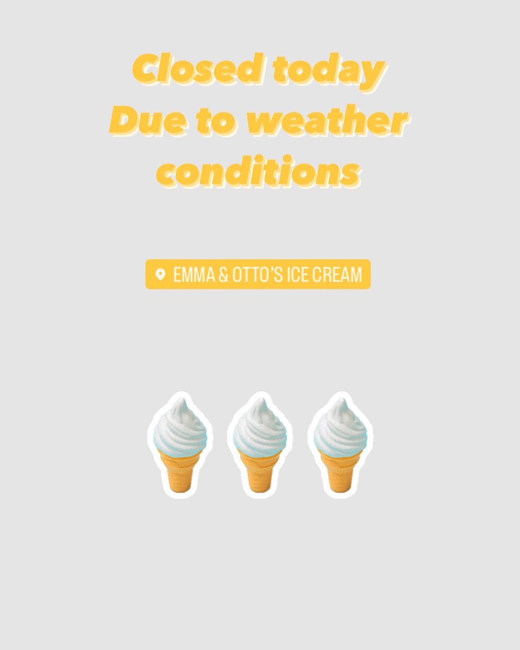 ‼️WE ARE CLOSED ‼️

Due to unexpected weather we will not be open 3/31

We are sorry for any inconvenience and we will hopefully be back tomorrow 

#weather #icecream #local #bainbridge #homemade #closed #buisness