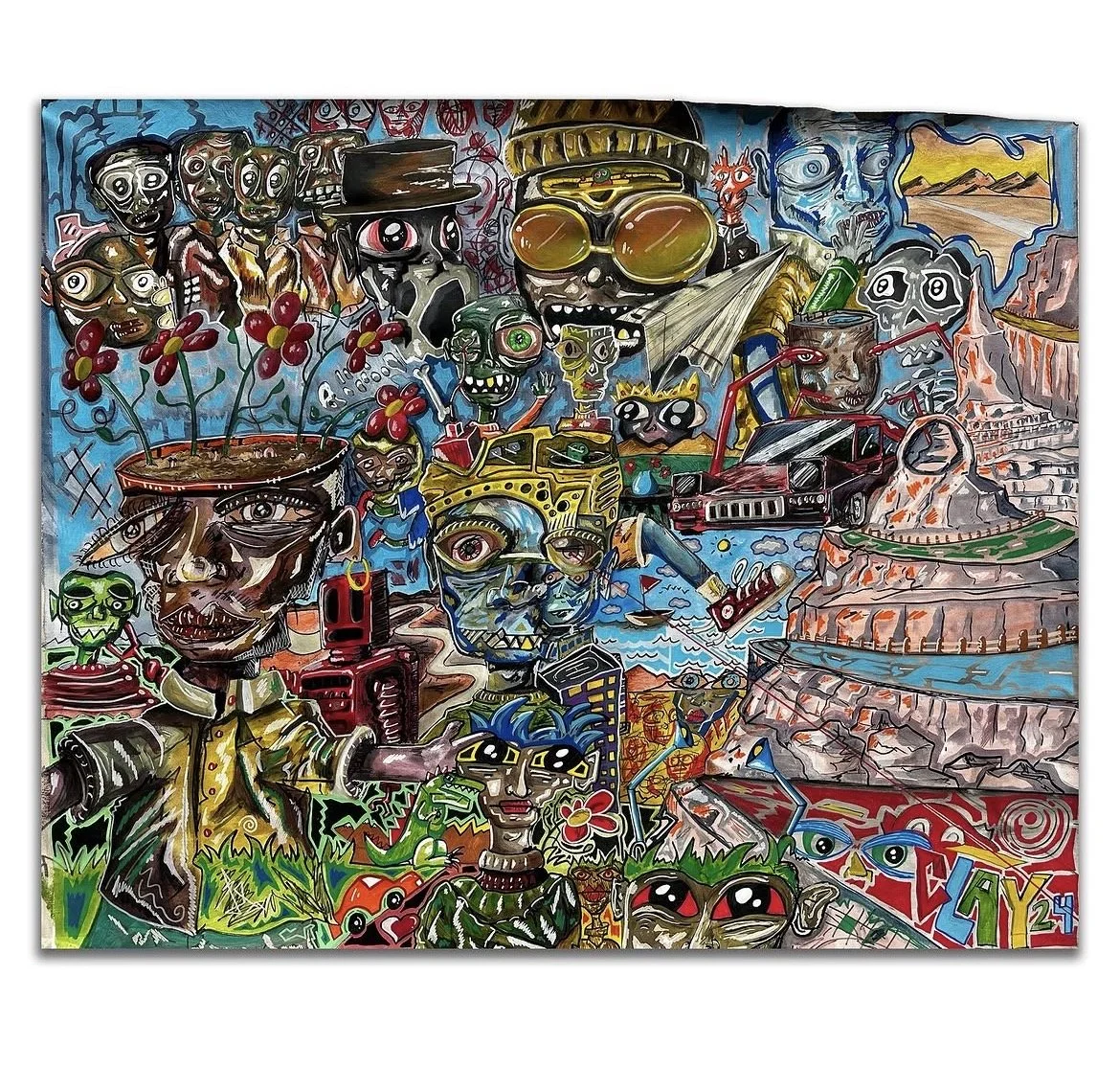 "let's pretend" acrylic on loose canvas, 52 x 64 inches 10/24.