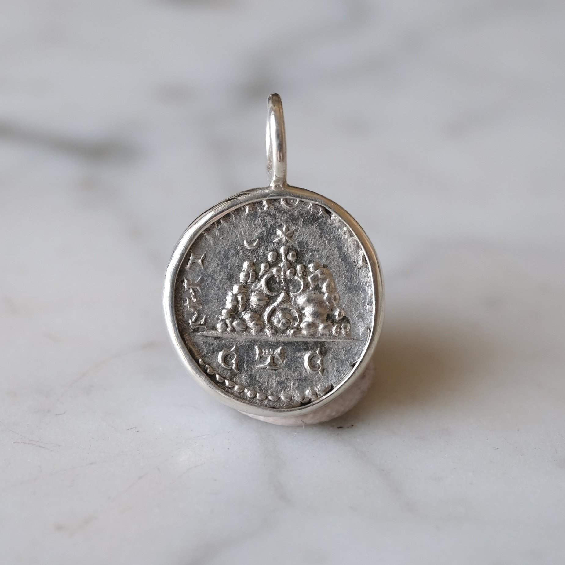 Caracalla Mount Argaeus surmounted by six-pointed star - Ancient Silver Pendant Denarius Gold, Antique Jewelry Gift