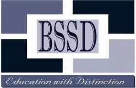Logo with letters 'BSSD' and the slogan 'Education with Distinction' surrounded by a geometric border in shades of blue.