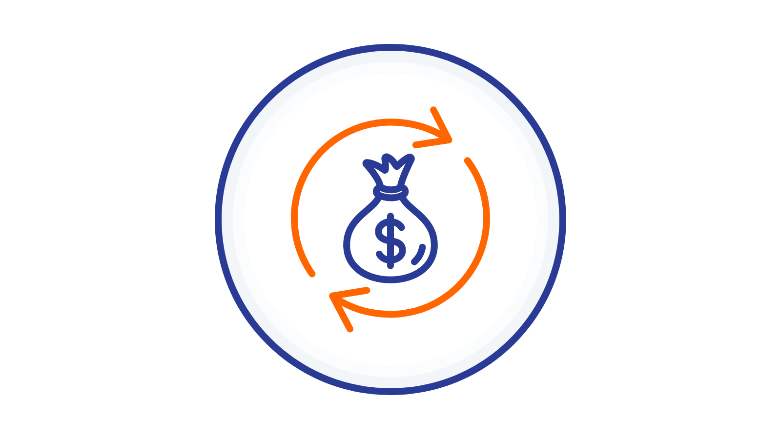 Icon of a money bag with dollar sign inside circular arrows.