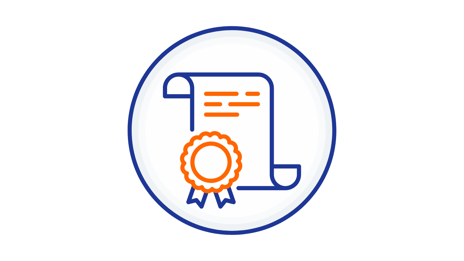 Illustration of a certificate with a ribbon in a circle.