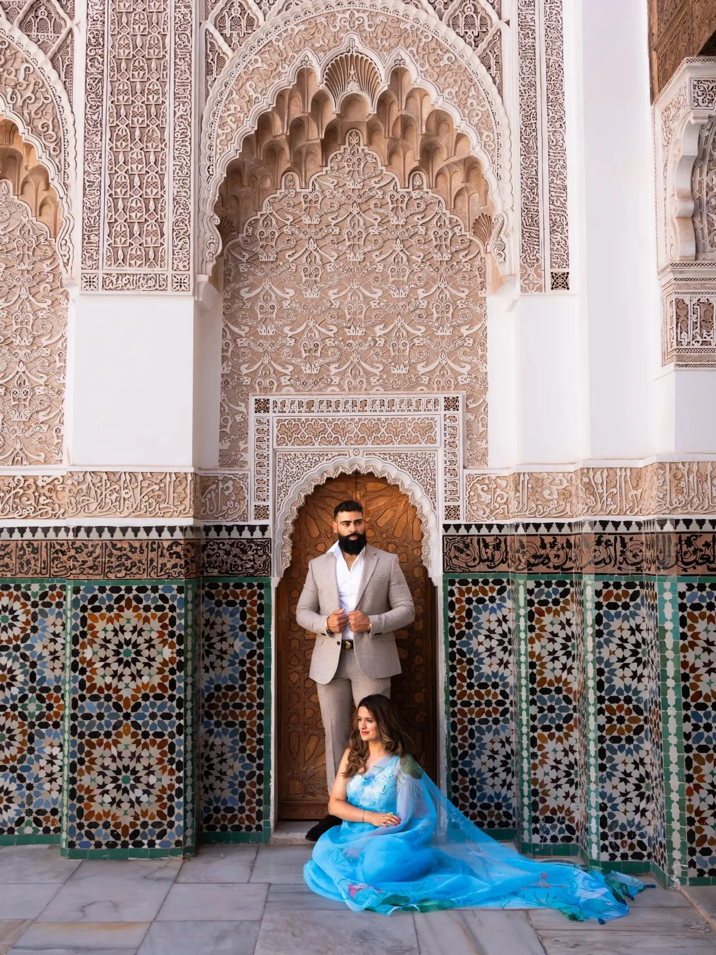 When architecture and emotion align so perfectly 🤍

The timeless beauty of Ben Youssef Madrasa makes every frame feel like a page from a love story. Intricate details, warm earthy tones, and poses that don&rsquo;t just look good&hellip; they feel so