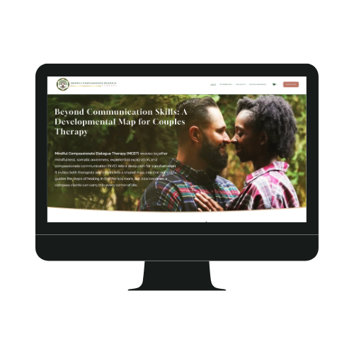 Website homepage displaying a couple in an outdoor setting, with text about communication skills and therapy.